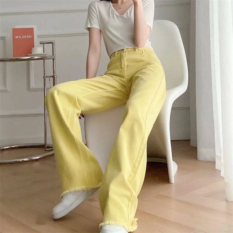 

TRAF Women 2021 Fashion Pockets Wide-Leg Jeans Vintage High Waist Zipper Fly Female Denim Trousers Streetwear