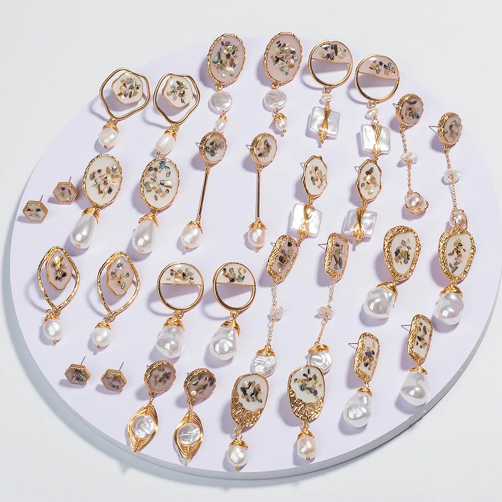

Vintage Enamel Pearl Earrings for Women Girls Gold Metal Wire Twisted Braided Original Drop Earring 2021 Korean Fashion Jewelry