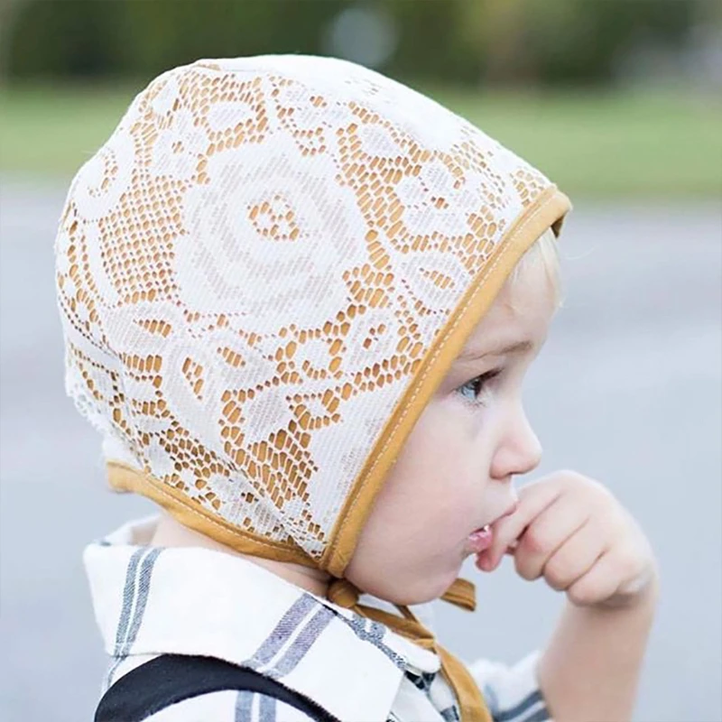 Винтажный хлопковый головной убор с цветочным кружевом для маленьких девочек