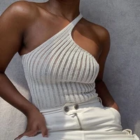 womens oblique shoulder knitted camisoles women sleeveless backless slim solid crop tops vest streetwear summer fashion cropped