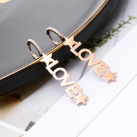 stainless steel letter love star drop earrings for women cubic zirconia circles long dangle earrings brinco new fashion jewelry
