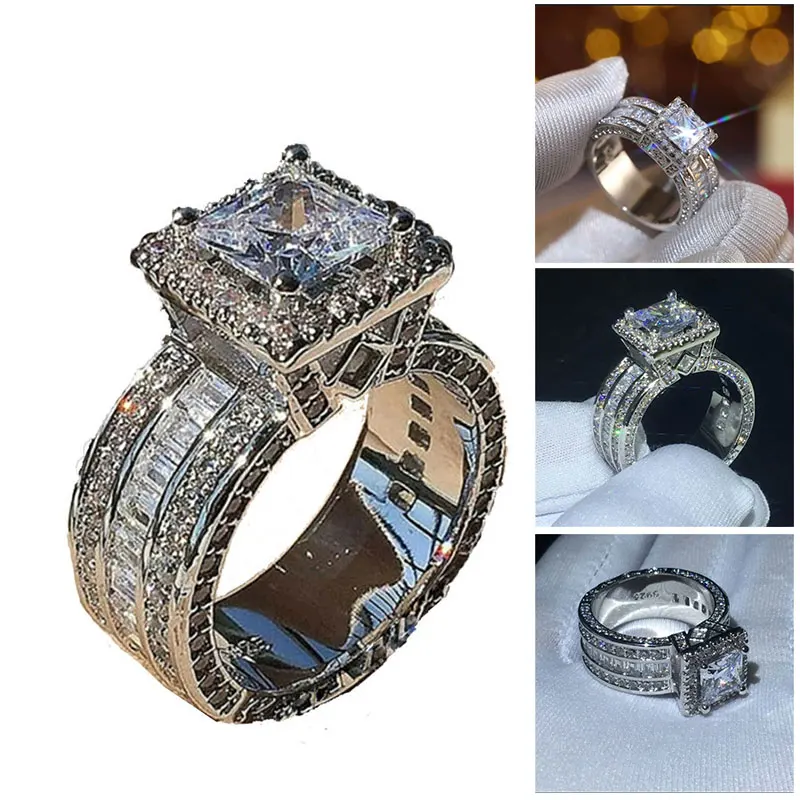 Великолепные женские свадебные кольца Стразы из серебра 925 пробы с белой