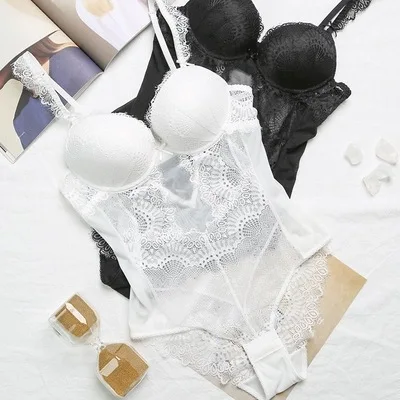 Французский боди Для женщин сексуальный кружевной комплект нижнего белья пуш ап