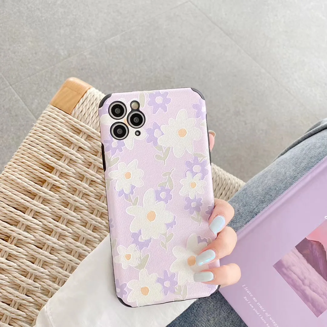 Фиолетовый чехол для телефона из искусственной кожи с ромашками iPhone 11 Pro Xr XS Max SE2020