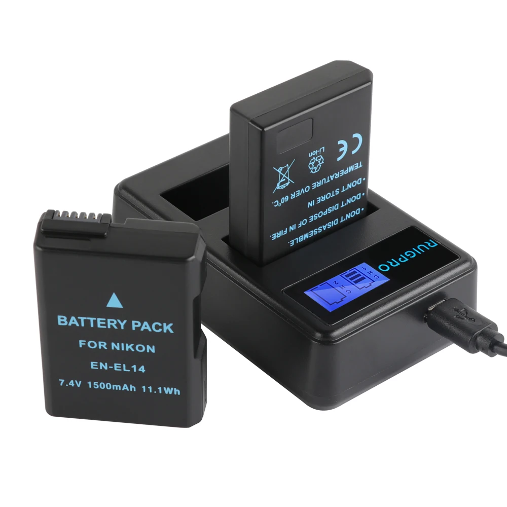 Аккумуляторная батарея 1500 мА · ч с двумя USB портами и ЖК дисплеем для Nikon D3100 D3200 D3300