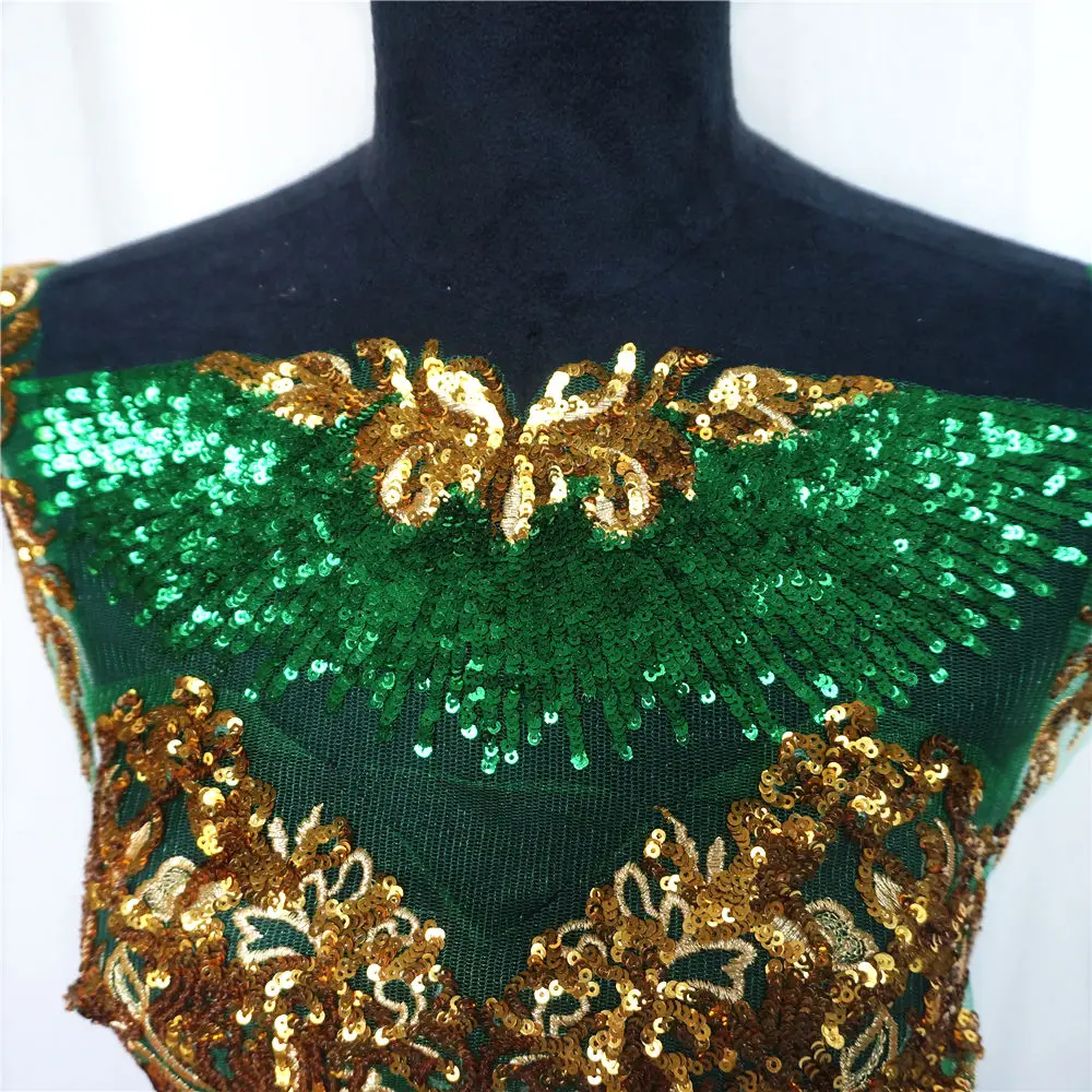 1 комплект золотых блесток кружевной ткани зеленый кисточкой сетки Королевский