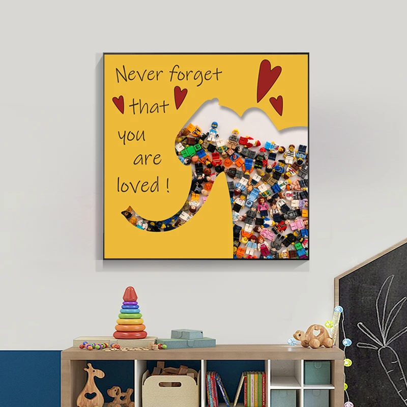 

Letters Wall Art Canvas Painting Cartoon Animal Wall Stickers Building Blocks Figures Creative Paintings For Kid's Room Decor