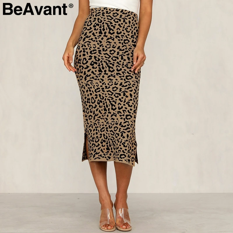 Женская трикотажная Юбка миди с леопардовым принтом и высокой талией|Женские