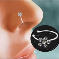 trendy small thin rhinestone crystals flower fake septum faux clip nose body jewelry 1pc piercing nose rings