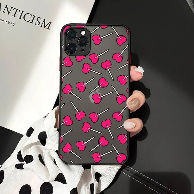 

Pink Loves art pattern luxury Phone Cases shell matte transparent For iphone 7 8 11 12 plus mini x xs xr pro max cover