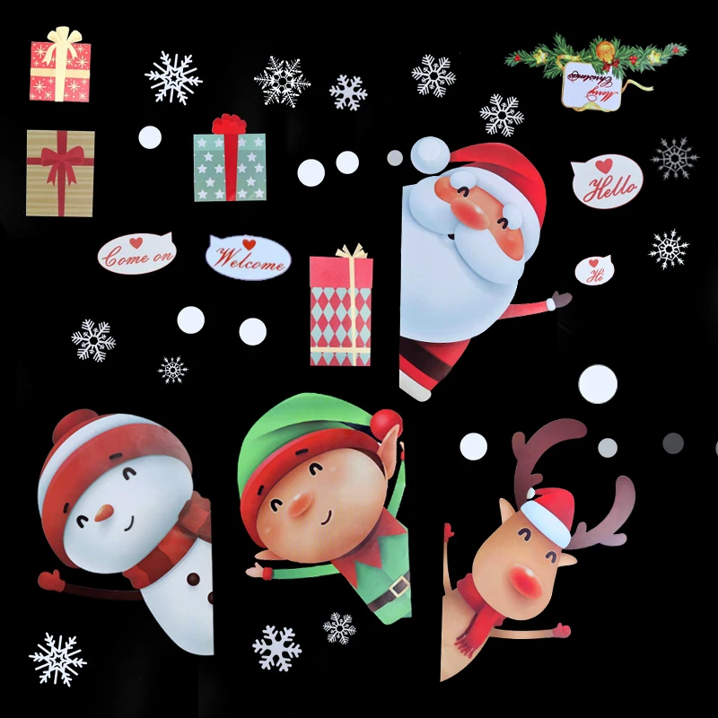 

25*35cm Christmas Decorations For Home Santa Claus Snowflake Stickers New Year 2021 Door Decor