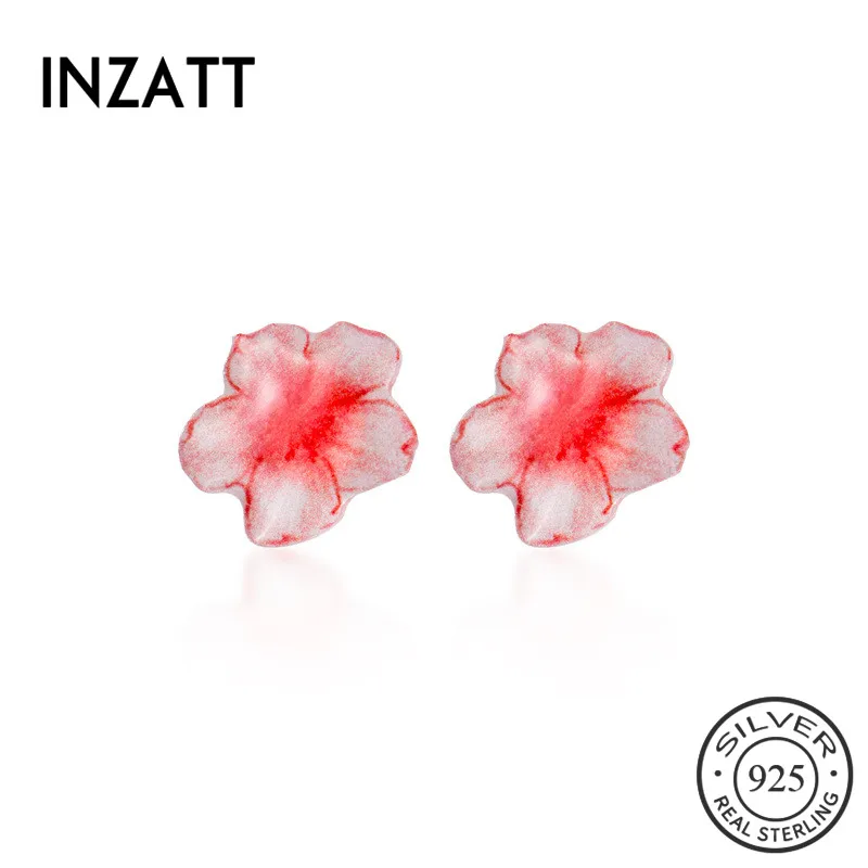 

INZATT Real 925 Sterling Silver Enamel Flower Stud Earring For Fashion Women Birthday part Cute Fine Jewelry Accessories Gift