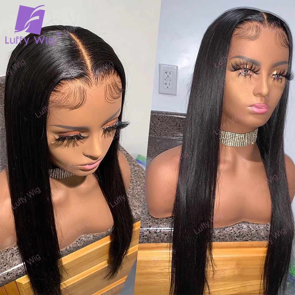 

13x6 Silky Straight Lace Front Wig Brazilian Remy Human Hair HD Transparent Lace Wigs 28" 30" 250 Density For Black Women LUFFY