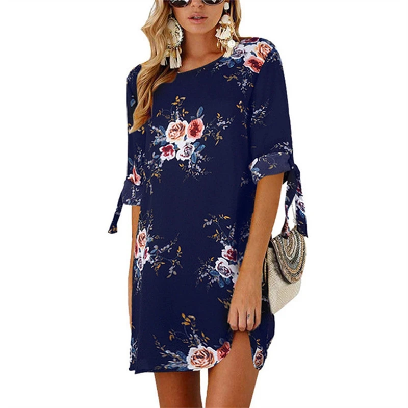 

2021 Summe Dress Boho Style Floral Print Chiffon Beach Dresses Loose Tunic Sundress Long Party Dress Vestidos Cuff Strap Skirt