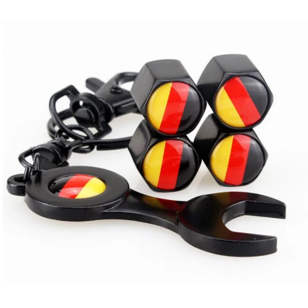 4pcs Car Decoration Germany Flag Logo Wheel Valve Stems Caps & Wrench for Audi A1 A3 A4 A5 A6 A7 Q3 Q5 Q7 RS3 RS5 Volkswagen Bmw