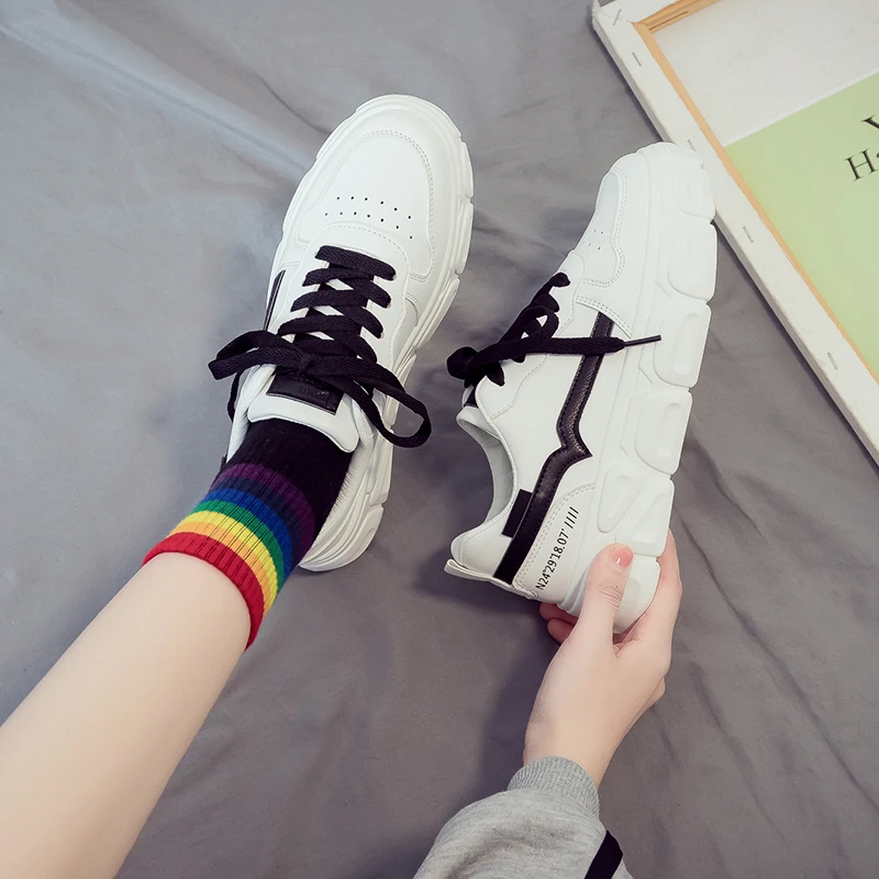 INS Ulzzang/2020 женские белые кроссовки на платформе повседневная обувь массивной