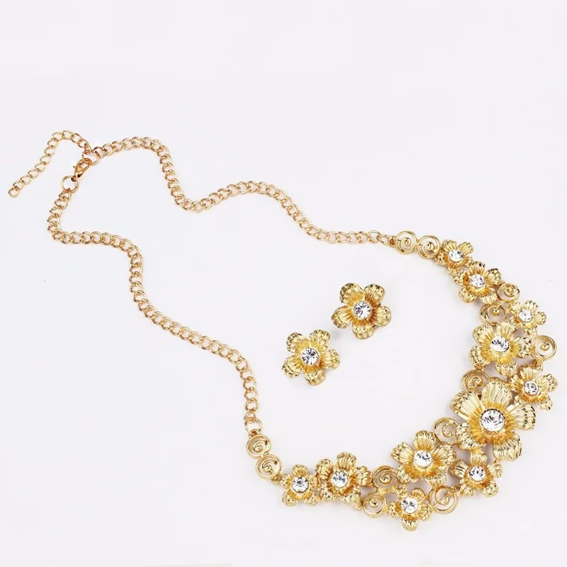 Дубай Золотые Ювелирные наборы для женщин модное длинное ожерелье цветок серьги