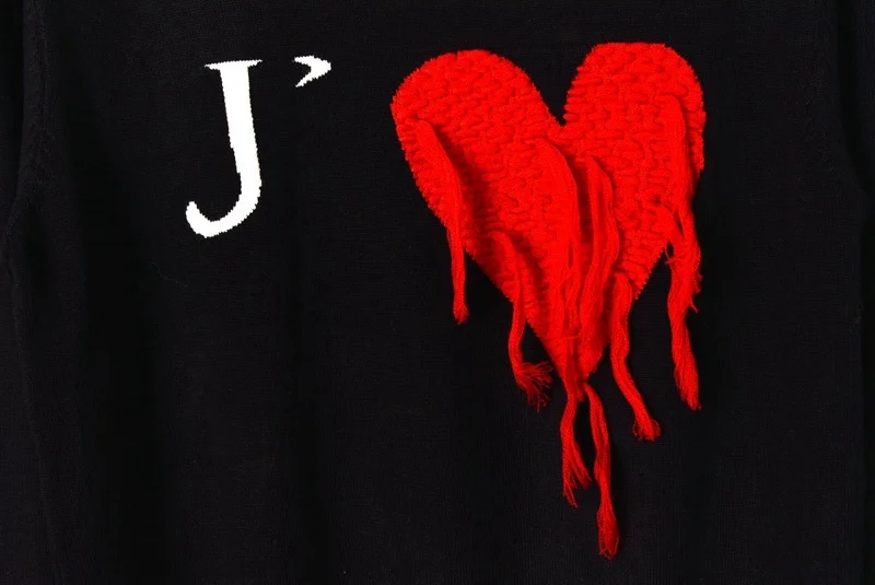JOYDU new autumn runway brand sweater women contrast red heart tassel love o-neck long sleeve sweet knit pullover female | Женская