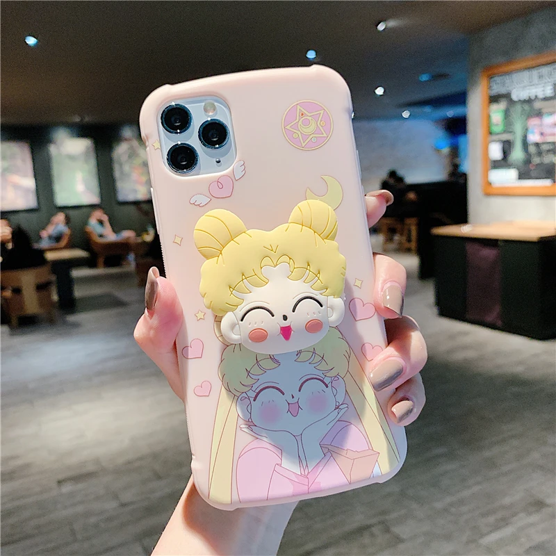

Anime Cartoon Luna Cat 3D Holder Stand soft phone case for iphone 11 Pro Max X XS XR 7 8 plus 20 SE 12 Pro Max