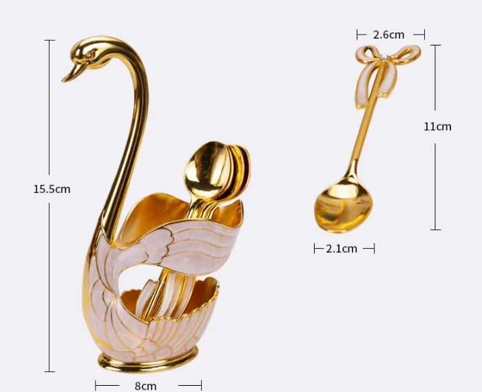 

7PCS/Set Zinc Alloy Swan Base Holder Fruit Forks Set Fruit/Dessert Flatware Set With 6 Forks & 6 Spoons Home Decorations