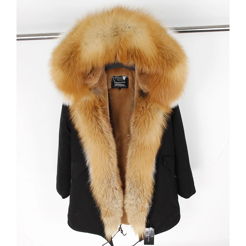 

LIBIELIY Natural Fox Fur Long Coat Artificial Fur Lining Fur Jacket Women's jacket Women's fur coat Fur coat