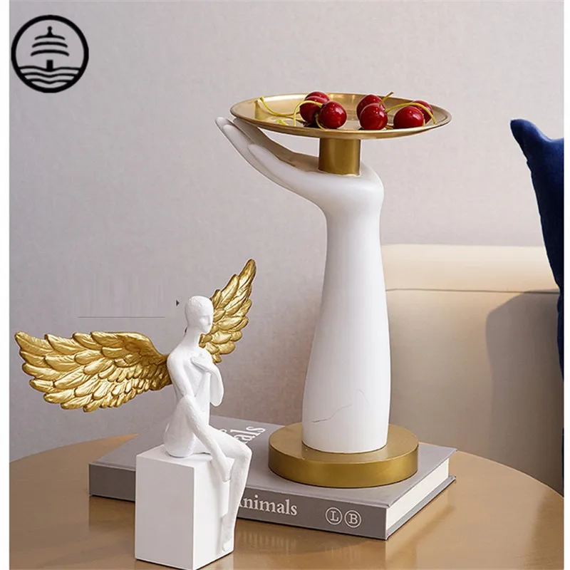 

BAO GUANG TA Creative Hand Art Sculptures Modern Fruit Key Storage Tray Statue Resin Craft Living Room Porch Decoration R6775