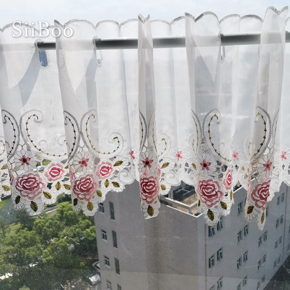 Новинка 2016 модная розовая кружевная полузанавеска с цветочной вышивкой