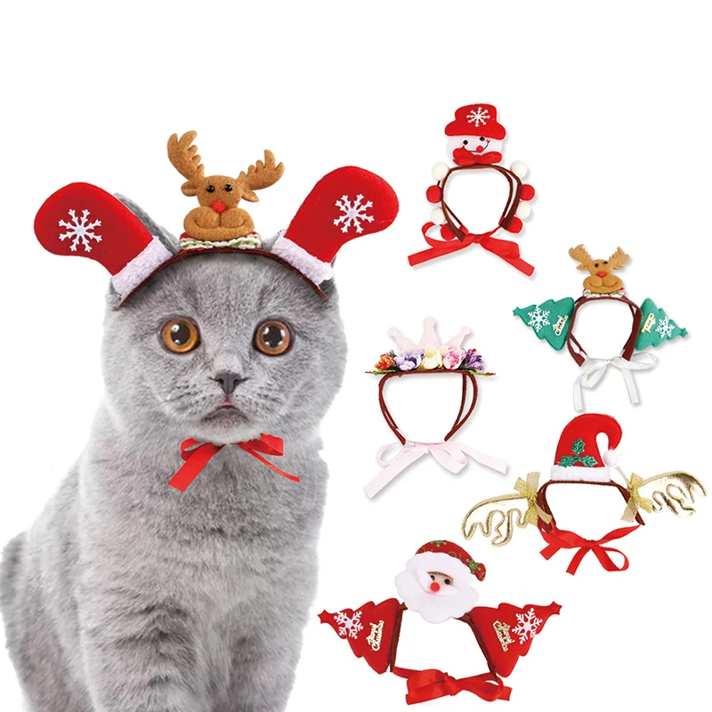 

Christmas Pet Dog Cats Headdresses Pet Puppy Cat Headgear Santa Elk Headwear Hats Dog Cat Cosplay Dressing Up Props Decoration
