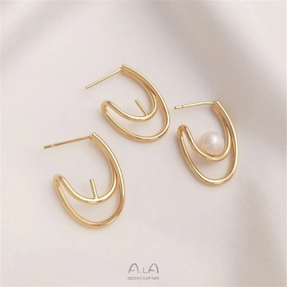 

925 silver needle 14K gold plated ear stud diy half hole crystal pearl pin support earring material