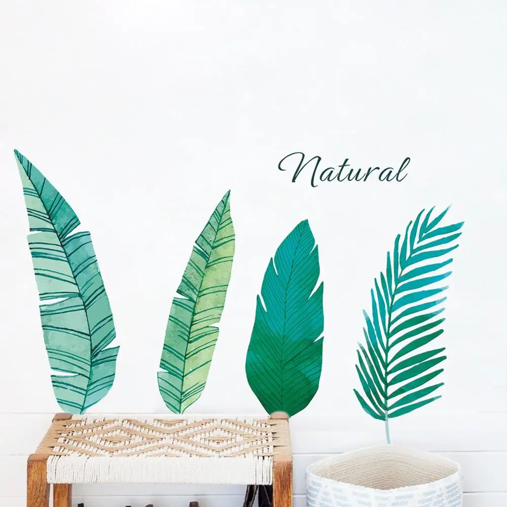 Настенные стикеры в скандинавском стиле с зелеными листьями для спальни