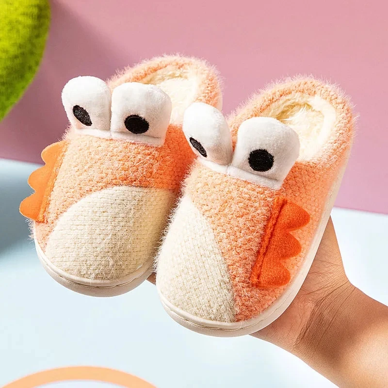 

Anti Skid Frog Slides Shoes For Children Autumn Winter Home Slippers Boys Girls Fur Shoes Fuzzy Slippers 2021 Kids Indoor Shoes