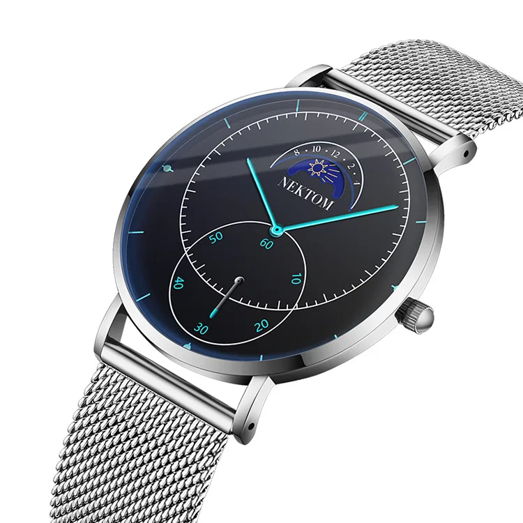 

NEKTOM large dial waterproof men's watch blue glass quartz watch business men's watch