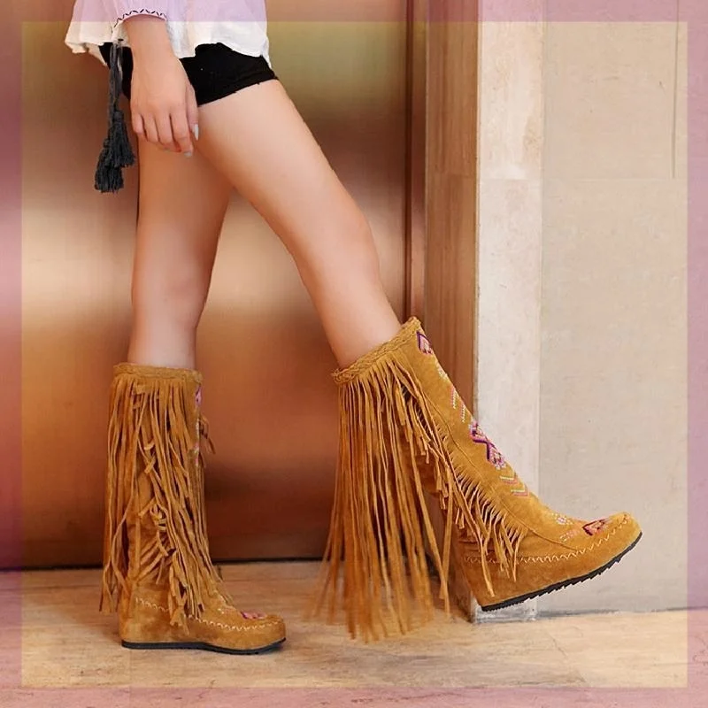 

New national style personalized tassel boots women's autumn and winter women's boots flat bottom inner