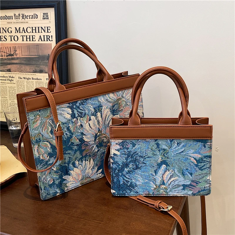 

Burminsa Oil Painting Flower Purses And Handbags For Women Patchwork Canvas Work Female Briefcase Ladies Shoulder Crossbody Bags