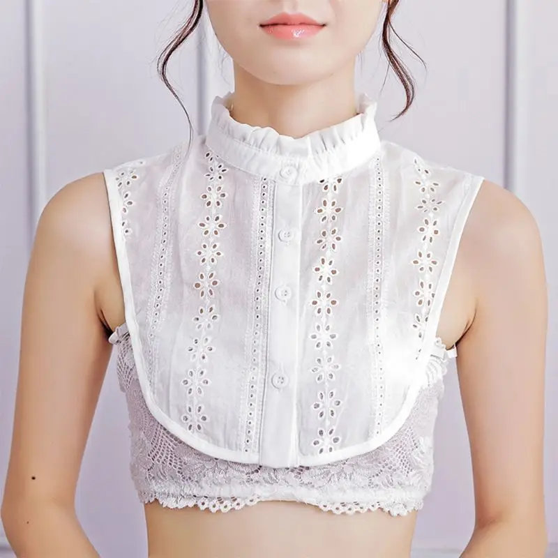 

Women Lace Collar Pure Color Detachable Lapel Choker Necklace Shirt Fake False Collar Blouse Sweatshirt Vest Accessories