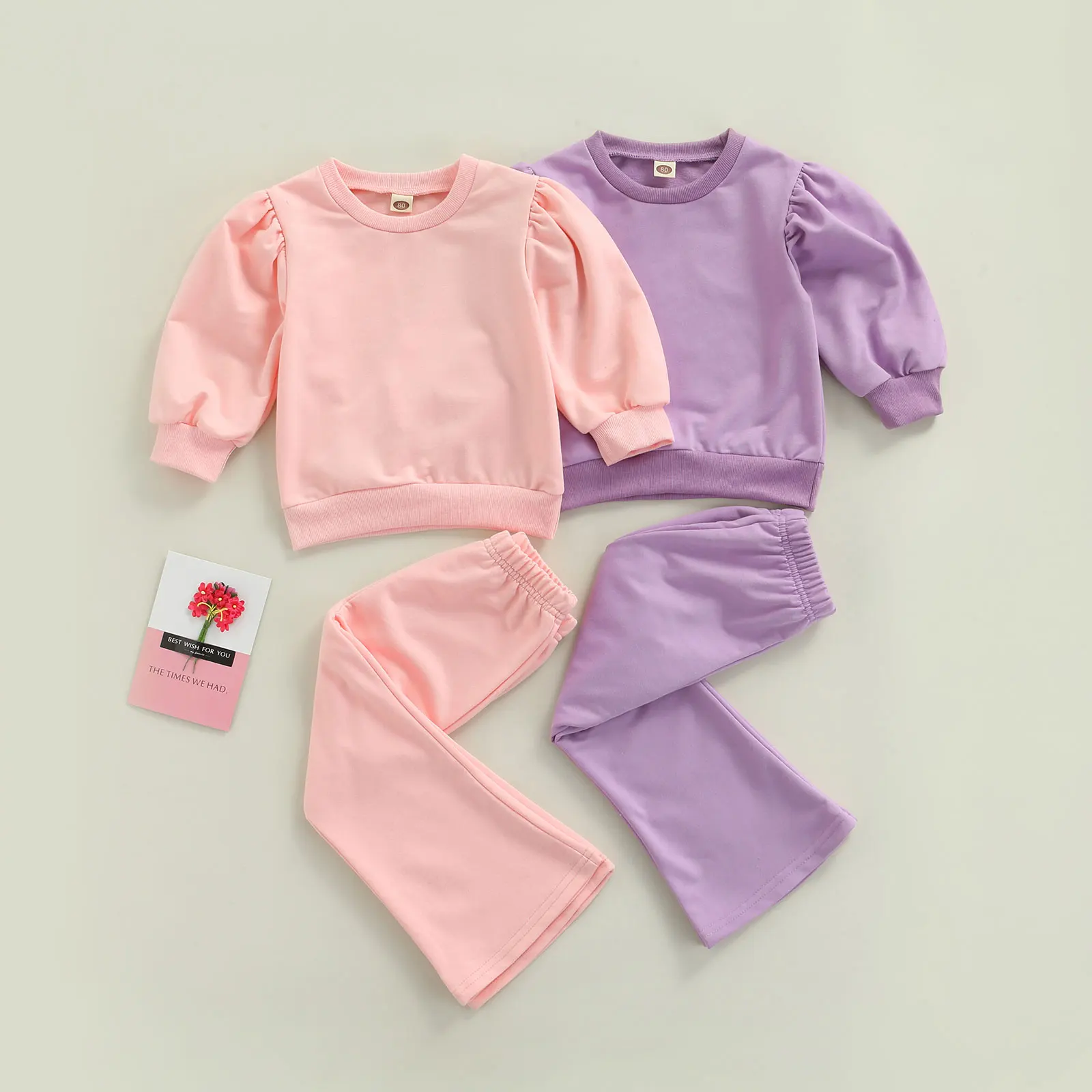 

Lioraitiin 0-5Years Toddler Baby Girl 2Pcs Fashon Clothing Set Autumn Long Sleeve Solid Top Long Pants 2Styles Outfit