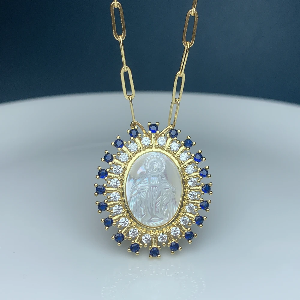 Изысканная овальная медаль из циркония белая швабра Морская ракушка