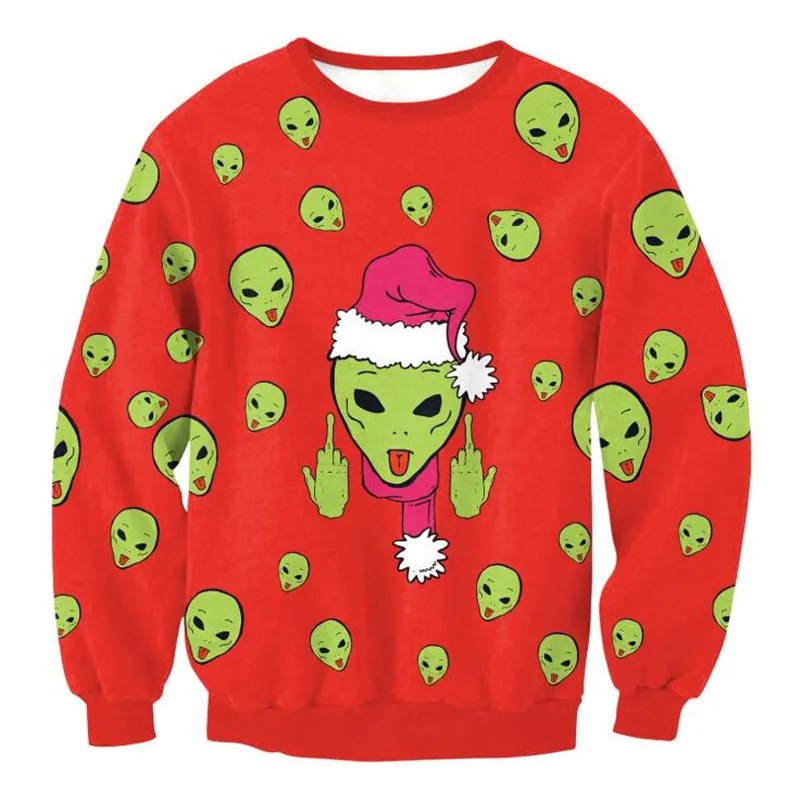 

Men Women Xmas Ugly Sweater 3D Christmas Alien Print Crew Neck Holiday Sweatshirt Couple Pullover Ugly Christmas Jumper Tops
