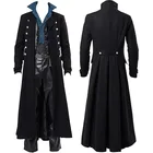 Пиратский костюм в средневековом стиле для взрослых, Черный винтажный длинный пиджак с разрезом, готические кожаные пальто