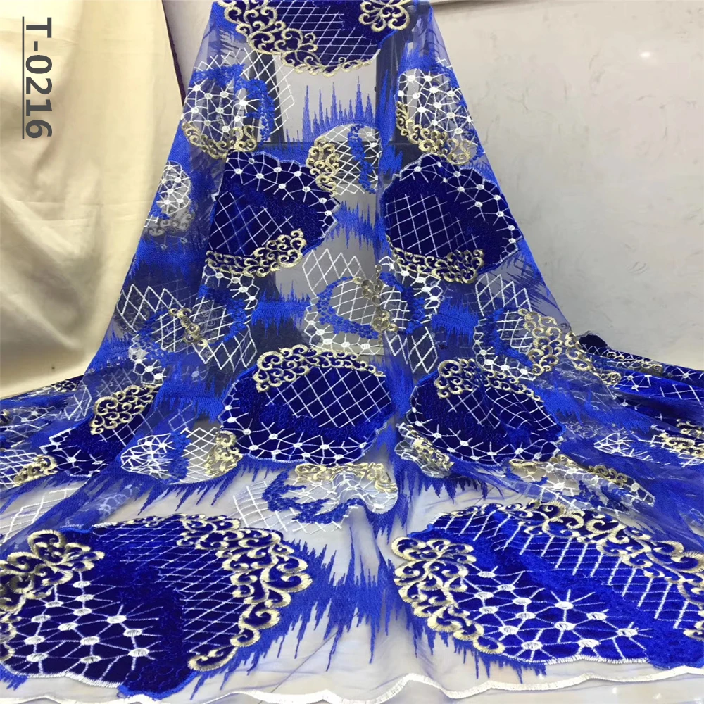 Королевская Синяя модная бархатная кружевная ткань высокого качества