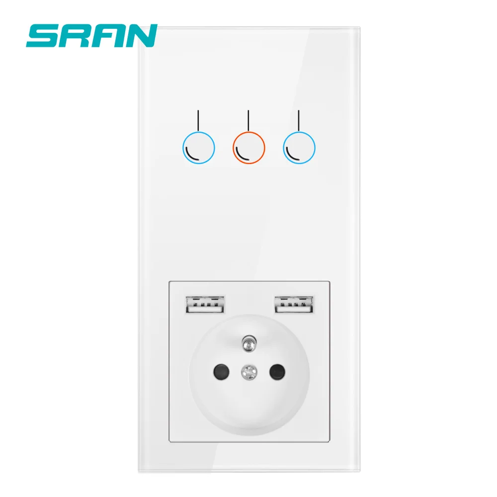 Французская розетка SRAN с usb вертикальная установка из хрустального стекла 172*86