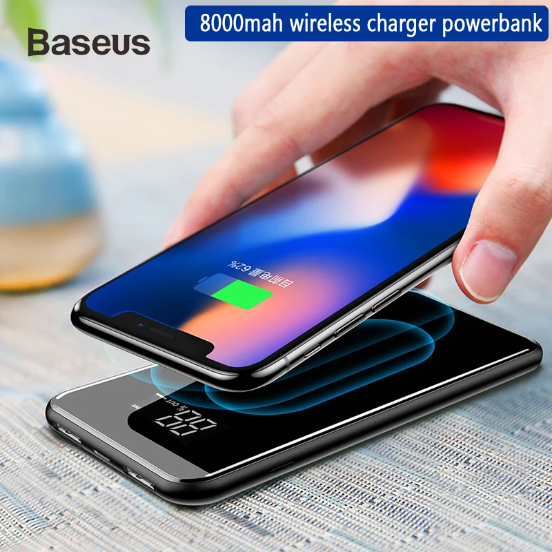 Baseus, 8000 мА/ч, зарядное устройство QI, беспроводное зарядное устройство для iPhone X/XS/XR, samsung, 5 В/2 А, зарядное устройство, двойной usb, зарядное устройство, подставка для телефона