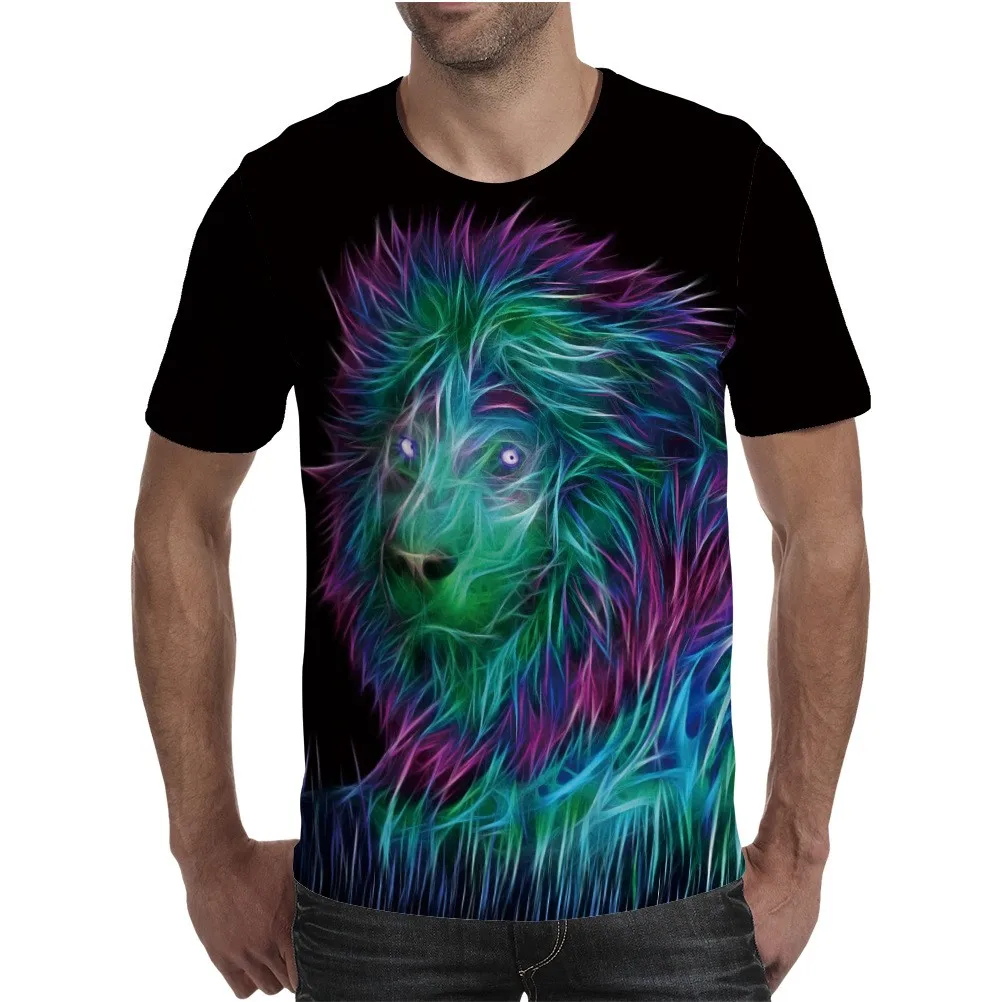 

2021 New 3D Lion T-shirt Men Animal T-shirt Interesting Sports Street Print T-shirt Summer Round Neck Top