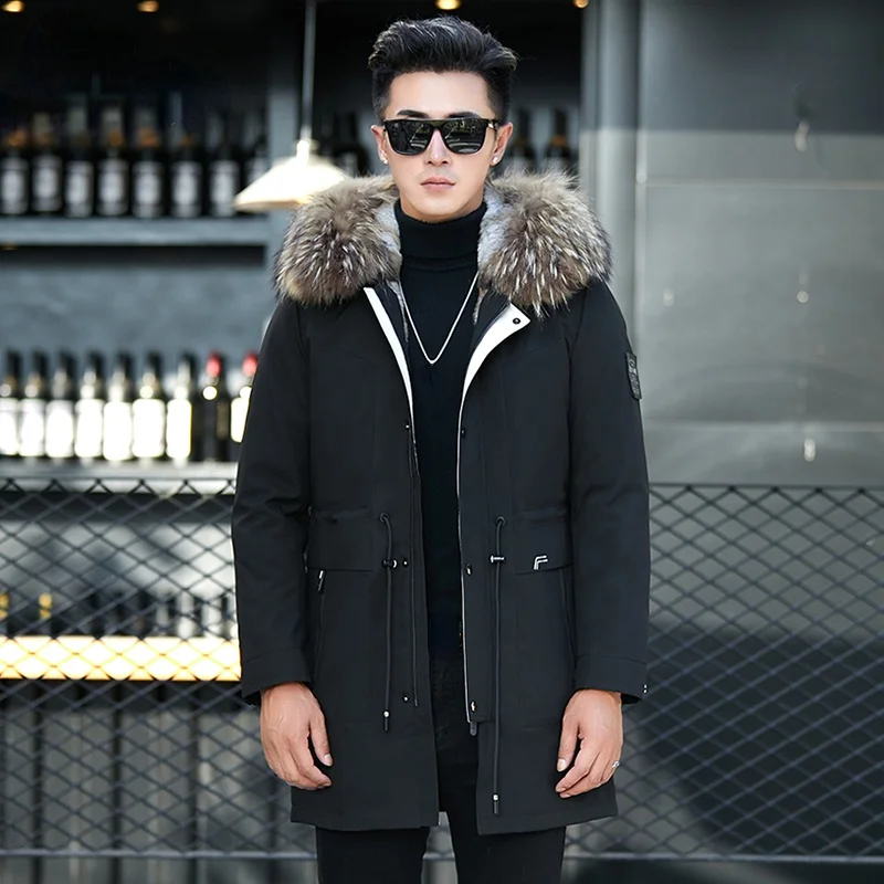 

Мужская парка с капюшоном, теплая Толстая куртка с воротником из меха енота и подкладкой из натуральной норки, Gxy991, для зимы, 2021