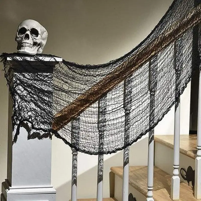 

1pcs Halloween Gauze Decoration Super-Size Creepy Cloth Gray Black White Party Supplies Roving Grid Halloween Gauze