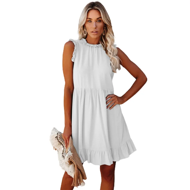 

2021 summer women's new style dress with ruffled waist beach dress