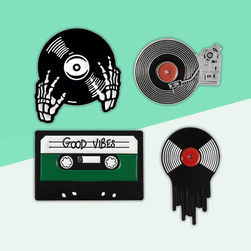 S Cassette Tape Skull Hand Good Vibe Punk Dj Pins Denim Shirt Badge Gifts For Fans