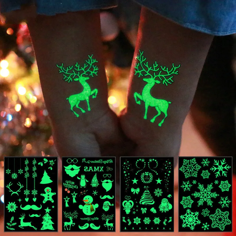 

1pcs Christmas Cartoon Temporary Luminous Tattoo Sticker Waterproof Fake Body Art Tattoos Christmas Party New Year Decoration
