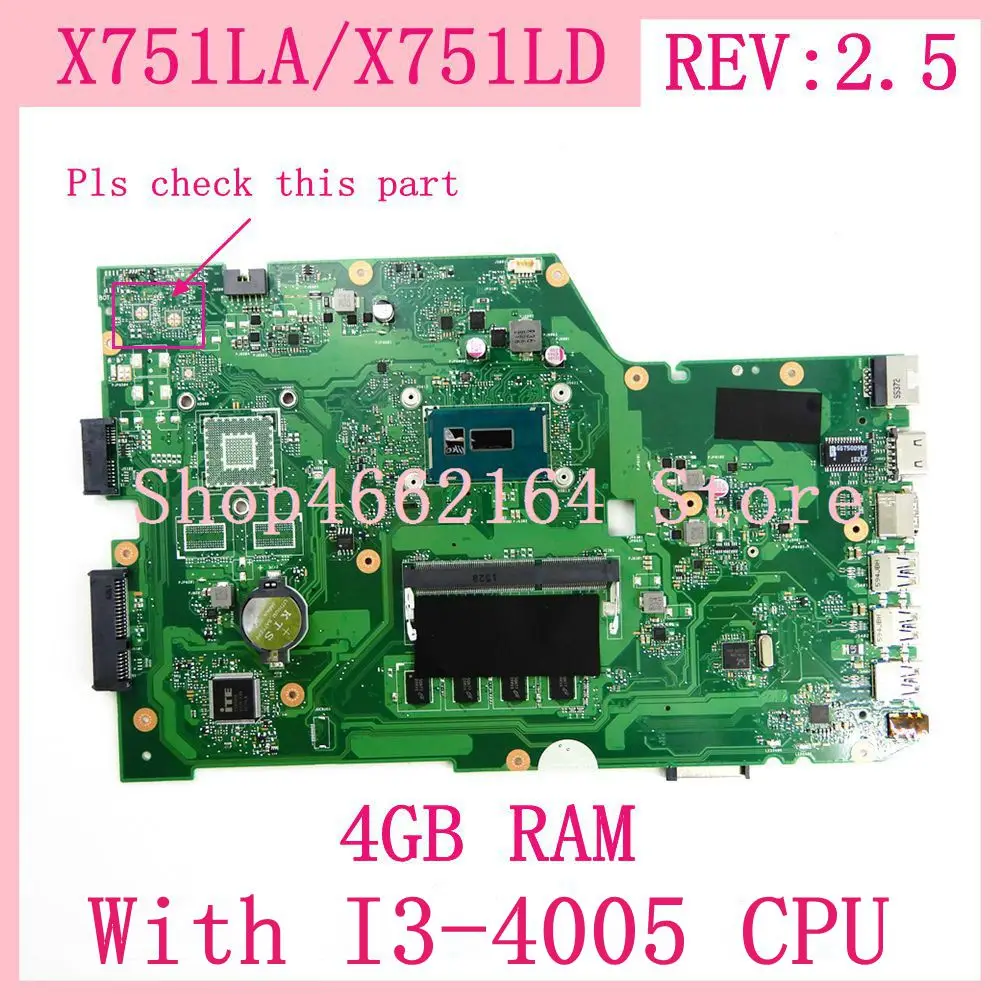 

Материнская плата X751LA i3-4005 для ноутбука ASUS K751L K751LD R752L X751L X751LA X751LN X751LD X751LJ