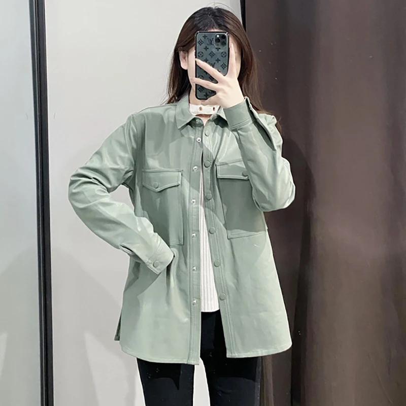 

Куртка женская из искусственной кожи, с длинным рукавом, с поясом